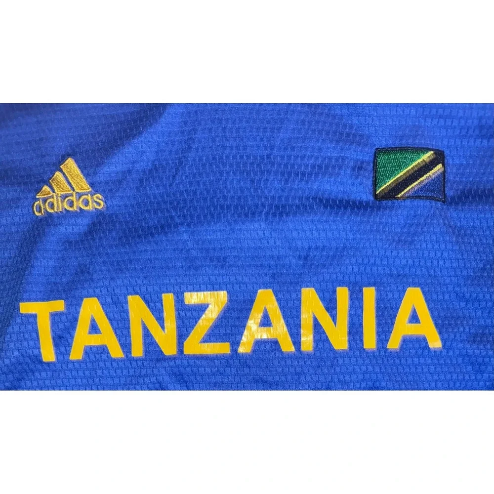Adidas Tanzania Soccer Jersey Mens Medium Blue Short Sleeve Aeroready Shirt